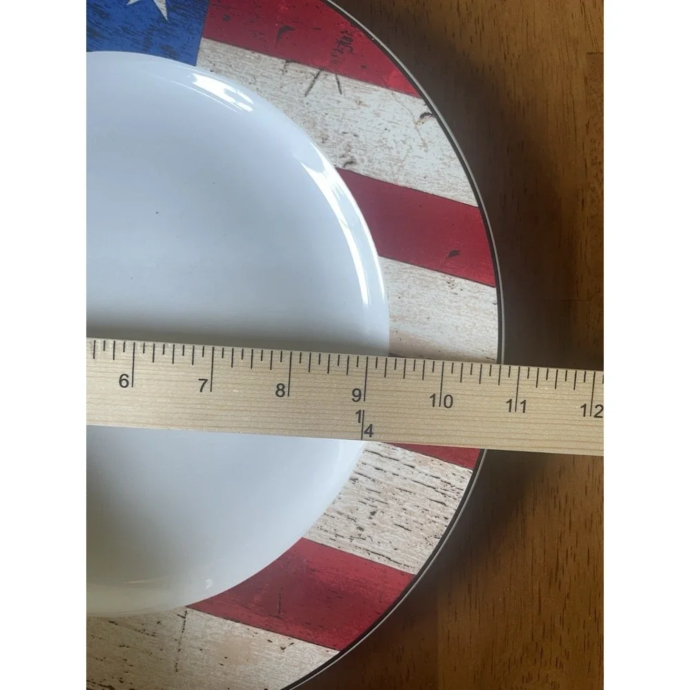 Vintage Warren Kimble Colonial Set Dinner & Salad Plates‎ & Bowl American Flag 2